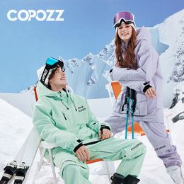 COPOZZ Waterproof Thicken Ski Suit Men Hooded Windproof Ski Jacket men Winter Sports Warm Ski Pants Outdoor Snowboard Ski Coat