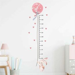 Wall Decor Pink Balloon Rabbit Wall Stickers for Kids Room Baby Girls Room decoration Height Ruller children Height Measurement Wall Decals d240528