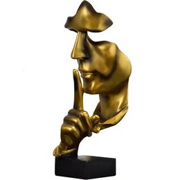 Thinker Statue Sculpture Silence Is Gold Figurines Resin Retro Home Decor For Office Study Living Room Abstract Face Ornaments 240528