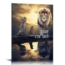 Inspirational Quote Canvas Wall Art: Ctrl Alt Del Motivational Poster for Office Decor, Black White Lion Picture Positive Saying Sign Home Decoration