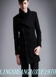 Black casual Oblique placket wool coat men 2017 jackets and coats male mens wool overcoats dress winter short trench jacket 2XL6394536