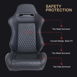 R-EP Universal Racing Car Seat for Sport Car Simulator Bucket Seats Adjustable Black PVC Leather XH-1035-BK