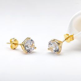 Stud 2 Carat D Color Moissanite Diamond Earrings Yellow Gold 925 Sterling Silver For Women Girls FashionStud Effi22 288w