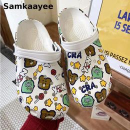Casual Shoes Size 36-41 Womens Sandals Summer Female Clogs Print Garden Mujer Cartoon Bear Slippers Slip-On Breathable Jelly Zapatos 19