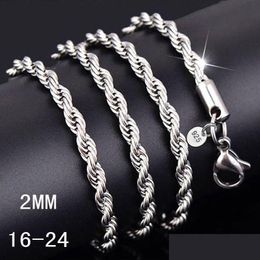 Correntes 16-30 polegadas 2mm 925 Sterling Sier Twisted Chain Charclace para homens Menas Moda Jóias DIY em colares de entrega de gota BK P DHOPQ