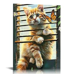 Funny Cat Wall Art Cat Pictures Wall Decor Kitty Canvas Print Just Breathe Painting Framed Home Artwork For Living Room Bathroom Bedroom Kitchen Office