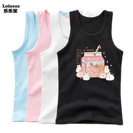 Tank Top Girls Fashion Singlet Cotton Underwear Summer Peach Juice Print Children Tank Tops Beach Clothing Toddler Kids Cute Vest Y240527