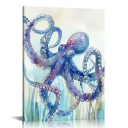 Ocean Wall Decor Under The Sea Blue Octopus Canvas Wall Art for Bathroom Coastal Decor for Home Nautical Prints for Bedroom Bathroom Livingroom16x20Inch