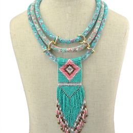 Boho Indian Multi Layered Bib Collar Necklace Handmade Resin Beaded Long Tassel Flower Statement Necklaces Women African Jewellery Y20073 322k