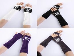 Halloween Punk Gloves Unisex Skeleton Skull Half Finger Gloves Glow In The Dark Fingerless Stretch Knitted Winter Mittens CPA43651561870