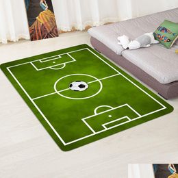 Cushion/Decorative Pillow Children Football Soccer Field Living Room Area Rugs Flannel Carpet Boys Play Cl Kitchen Door Mat Bathmat Fl Otcef