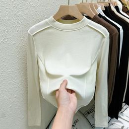 Women's T Shirts Thin Velvet T-shirt Base Shirt Autumn Winter Thread Long Sleeve Top Y2k