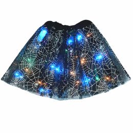 Horrible Scary LED Glowing Light Up Kids Girls Spider Web Cobweb Skirt Tutu Cosplay Carnival Party Fancy Costume Bag Halloween