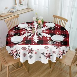 Table Cloth Christmas Snowflake Plaid Round Tablecloth Waterproof Wedding Decor Cover Party Decorative