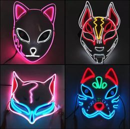 LED Halloween Mask Mixed Colour Luminous Glow In The Dark Mascaras Halloween Anime Party Costume Cosplay Masques EL Wire Fox 9124896247