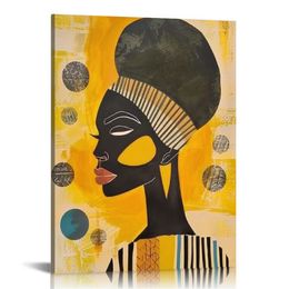 African American Wall Art Prints - Afro Black Girl Art Wall Decor, African Folk Art Paintings, Retro Afrocentric Black Woman Posters Ethnic Ancient Pictures for Bedroom