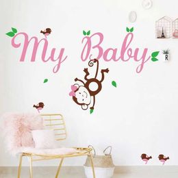Wall Decor Cute handmade Custom Birds Monkey With Personalised baby girl Name vinyl wall decal stickers for baby girl nursery wall decor d240528