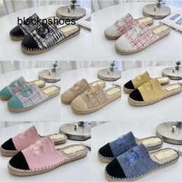 Channel CF Chanells Women Tweed Espadrilles Designers Sandals Luxurys Brands Canvas Shoes Ladies Flat Beach Half Slippers Cap Toe Slides Mule Loafers Fisherman Can