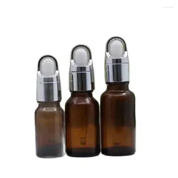 Storage Bottles 15pcs Clear Brown Esscene Refillable Bottle Silver Basket Lid Cosmetic Packaging Glass Essential Oil Pipette Vials 5ml