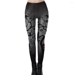 Yoga Outfits 2024 Women Black Color Pants Hip Lifting Buttocks Trousers Elastic Tights Legging Halloween Pumpkin Head Branch Print #F