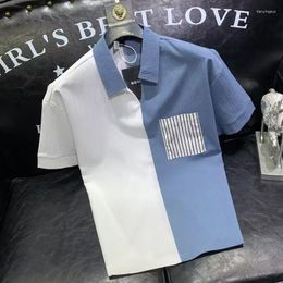 Men's Polos 2024 Summer Pullover Polo Shirts Spliced Stripe Pocket Slim Comfortable Fashion Casual Versatile Short Sleeve T-shirt Top