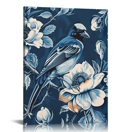 Chinese Style Bird And Flowers Canvas Wall Art - Floral Pictures for Wall Decor Retro Wall Pictures Winter Festival Gift Wall Art for Living Room