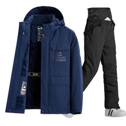 Ski Suit Men Winter Windproof Outdoor Snow Snowboard Fleece Jackets and Pants Thicken Warm Hooded Parkas Jacket Coat Men Brand