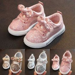 Sneakers Lioraitiin Girls Child Soft Sole Sports Shoe Kids Sequins Casual Sneakers Cute Bowknot Shinny Shoes Q240527