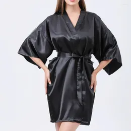 Home Clothing Summer Women's Half Sleeve Satin Robes Underwear Lace-Up Nightdress Sleepwear Loose Ladies Lingerie Bathrobe