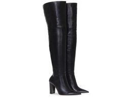 Fashion Over The Knee Woman Boots Nude Leather Thick High Heels Thigh Woman Boots Black Nightclub Dress Shoes Big Size 34459659603