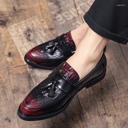 Casual Shoes High Quality Crocodile Pattern Pointed Toe Loafers Mens Tassel Men's Low Top Slip-On Luxury Moccasin