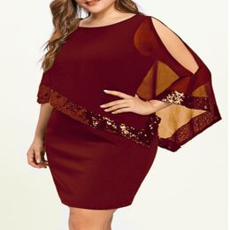Plus Size Dresses Elegant Geometric Print Christmas Party Autumn Chic Fashion Layered Bell Sleeve Midi Red 2022 Women 210I