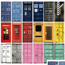 Wall Stickers Adhesive Blue Black White Red Pink Green Container Telephone Booth Door Sticker Wallpaper 3D Living Room Bed Drop Deliv Dhd4S