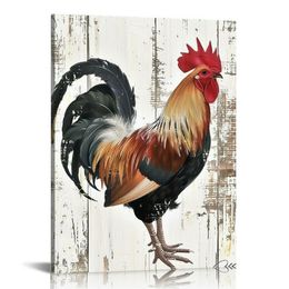 Rustic Chicken Print Wall art - Abstract Rooster Canvas Paintings Picture Prints Artwork for Home Decor