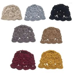 Berets Stylish Handmade Crochet Flower Cutout Sun Hat Multifunction Supplies