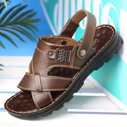 Waterproof 2024 Anti-slip Men's Summer Sandals Leather Soft Sole Slippers Breathable Casual b12