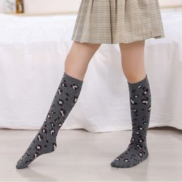 5PCS Autumn Winter Girls Knee High Long Socks Leopard Print Striped Soft Leg Warmers Cotton Stockings Tights for 2-12Y Children Kids