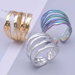 Couple Rings 1Pc stainless steel retro texture multi-layer thick opening ring DIY heart-shaped couple love green leaf female Anillos jewelry S2452801