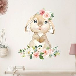 Wall Decor Cartoon Cute Rabbit Flower Animal Wall Stickers Removable for Bedroom Living Room Nursery Background Decoration Wall Decals d240528
