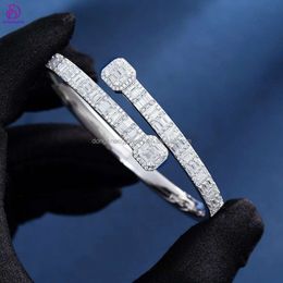 Iced Out Diamond Baguette Cuban Bling Sier C Cuff VVS Moissanite Jewellery Bracelets For Women