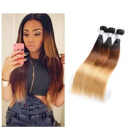 Indian Human Hair Three Tones Colour Straight 1B 4 27 Double Wefts Straight 1B/4/27 Indian Virgin Hair Products Uvdac