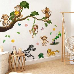 Wall Decor Cartoon Monkey Vinyl Wall Sticker for Kids Rooms Childrens Room Boys Bedroom Wallpaper Baby Room Decoration Jungle Animal Mural d240528