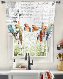 Curtain Vintage Parrot Hand Drawn Window For Living Room Home Decor Blinds Drapes Kitchen Tie-up Short Curtains
