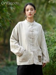 Women's Blouses Linen Cotton Loose Coat Women 2024 Spring Summer Shirt Chinese Style Clothes Top Tai Chi Clothing Woman Coats Q088