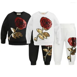 Clothing Sets Sequin Rose Girls Set Autumn Full Sleeve Clothes Suit For Cotton Shirt Pants 2Pcs Birthday Present Kids