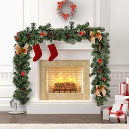 Christmas Decorations Ornaments Xmas Tree Garland Rattan Home Wall Pine Hanging Green Artificial Wreath Fireplace New Year Decor 201128 247F