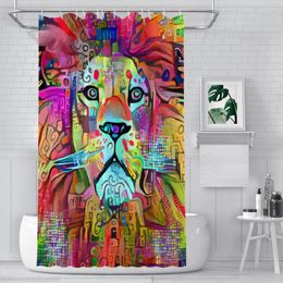 Shower Curtains Lion Digital Art Wild Animal Waterproof Fabric Funny Bathroom Decor With Hooks Home Accessories