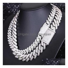 Pendant Necklaces Heavy Sier 15Mm 20Mm 3Rows Cuban Chain Necklace White Gold Plated Moissanite Diamond Link Drop Delivery Jewelry Pend Dh6Fe