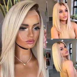 Glueless Straight Blonde Ombre Short Lace Frontal Wig Highlight Brazilian Human Hair Wigs for Women 13x4 HD Transparent Lace Wig