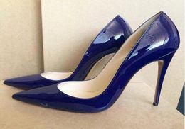 2021 fashion women pumps navy blue Patent Leather Pointed Toe High Heels Sandals Shoes boots Bride Wedding Pumps Dress Shoes 120mm4634791